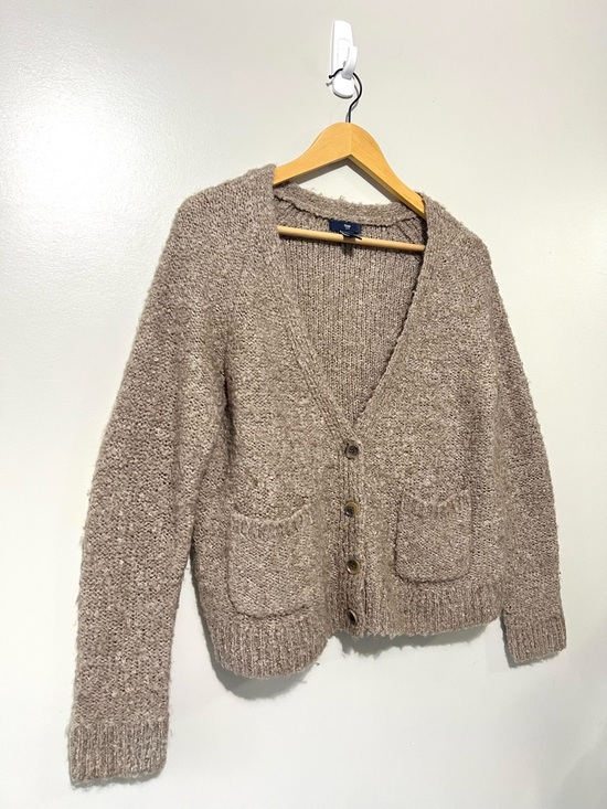 GAP Sweaters - GAP Taupe Brown Cropped Knit Cardigan V-Neck Button Up Wool Blend Size Medium